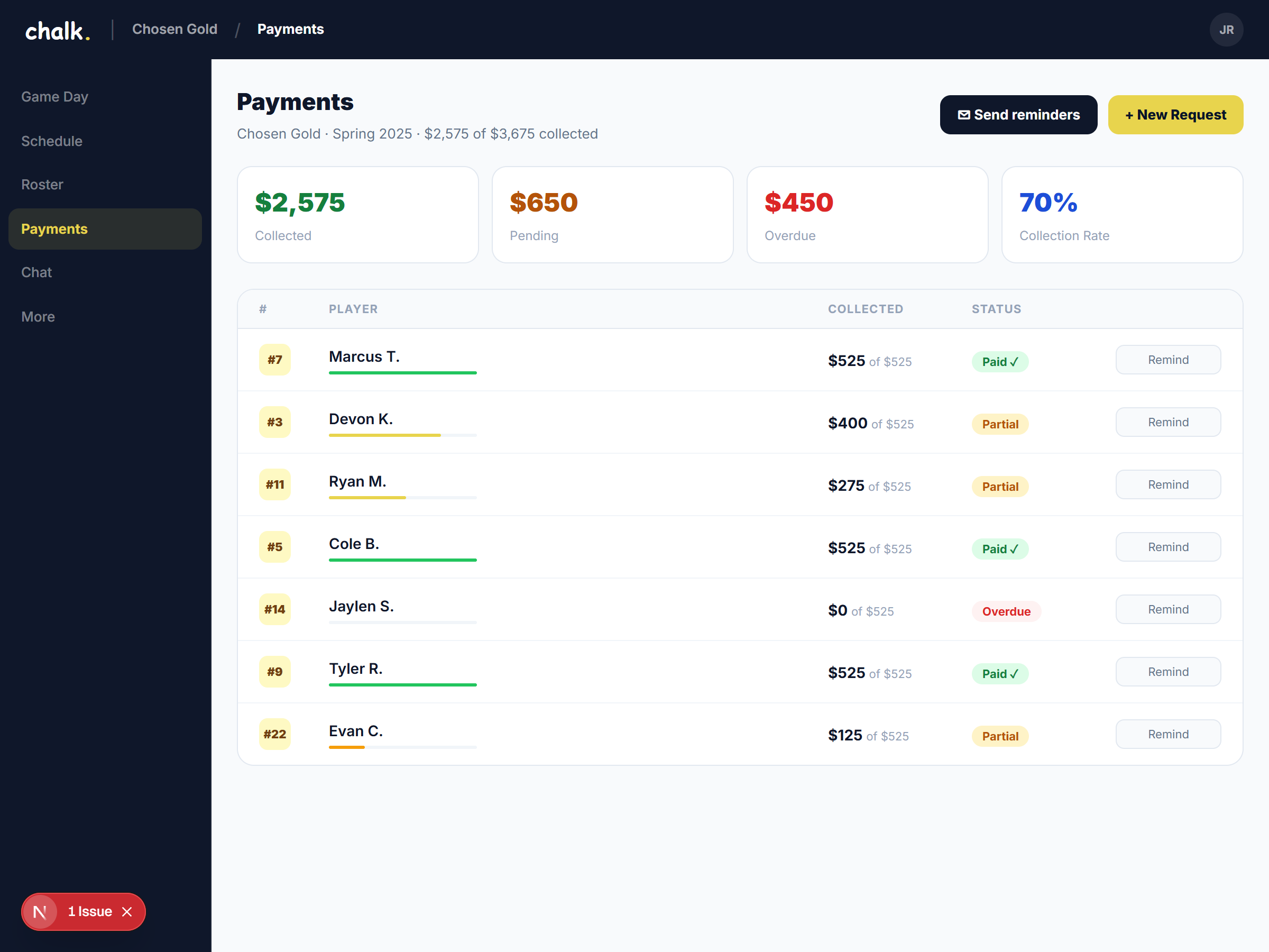 payments desktop view