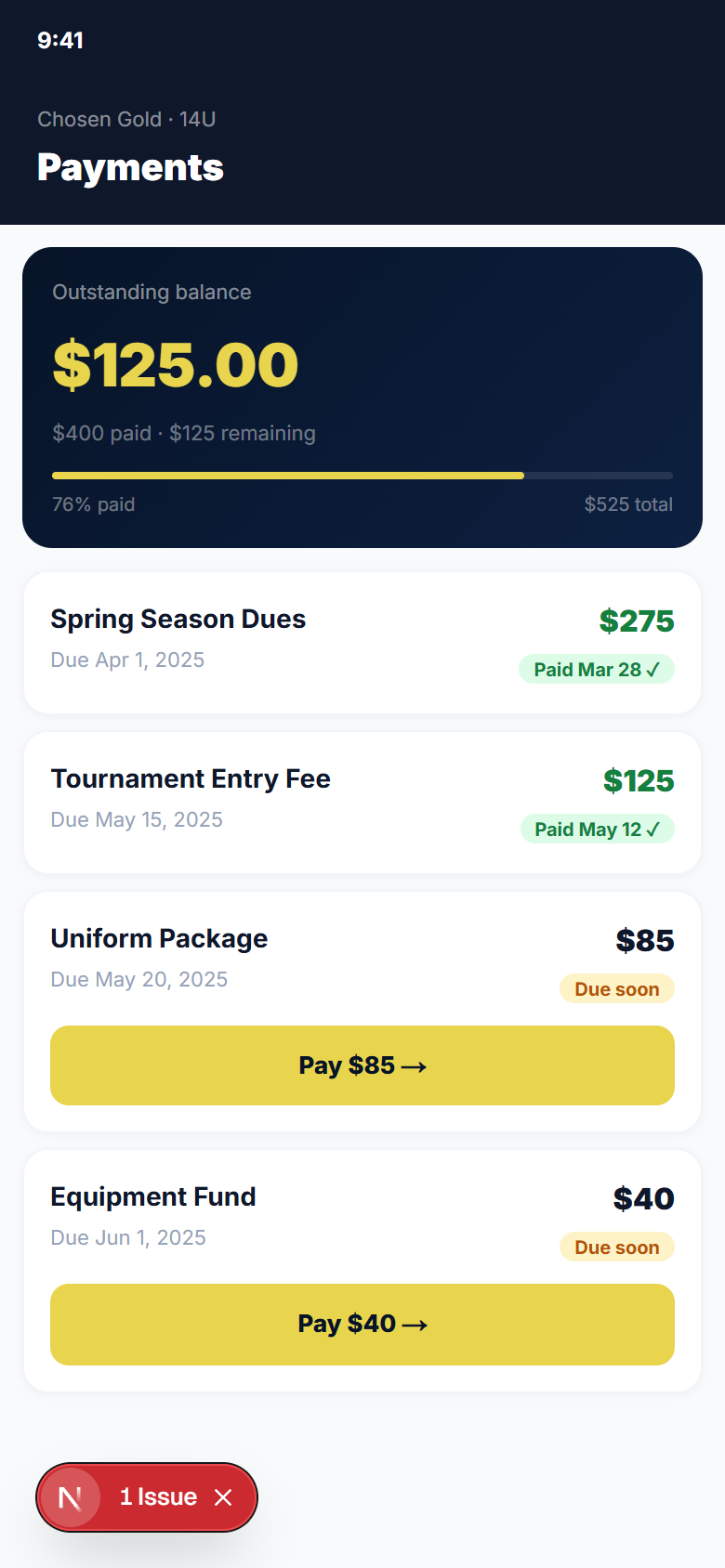 payments mobile view