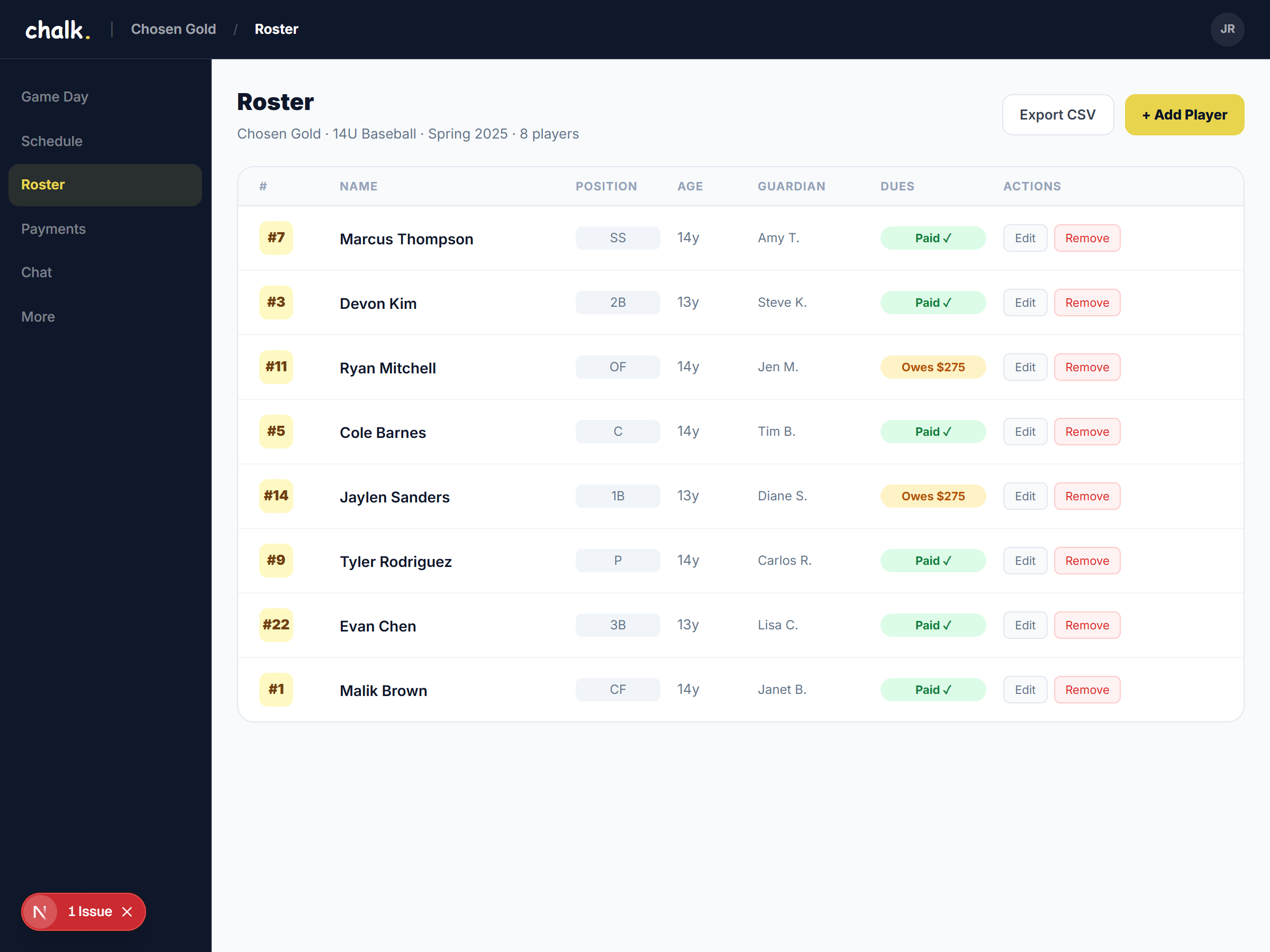 roster desktop view
