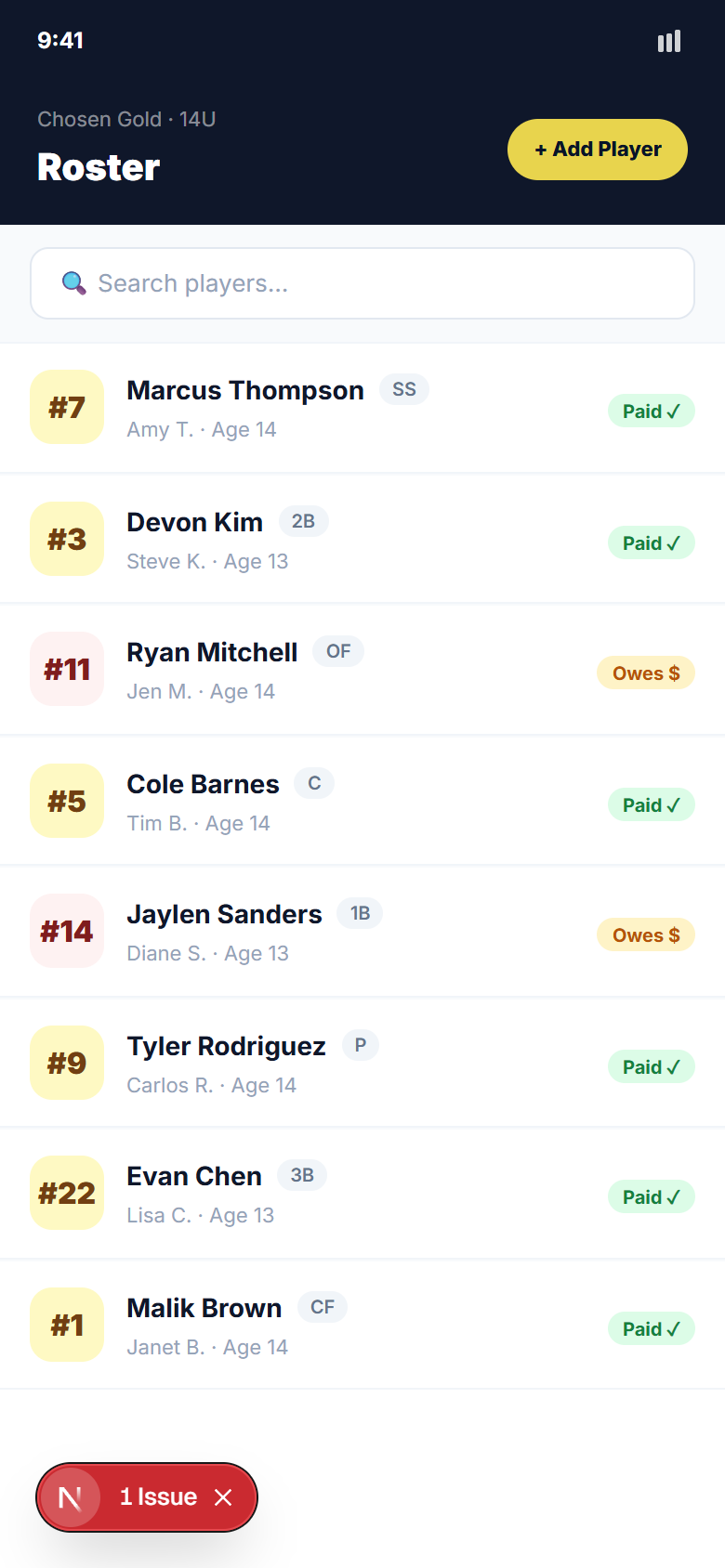 roster mobile view