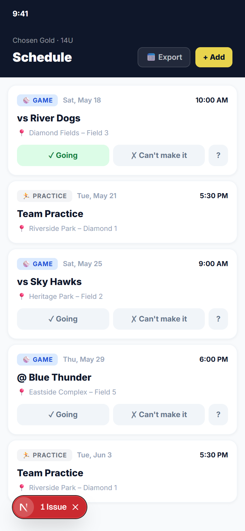 schedule mobile view